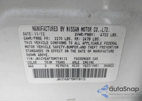 2013 Infiniti G37 Journey z USA, uszkodzony, nr VIN JN1CV6AP7DM718112